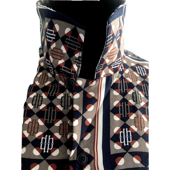 Denim & Flower Viscose Short Sleeve Shirt Button Up Geometric Multicolor/Size M - Picture 3 of 11